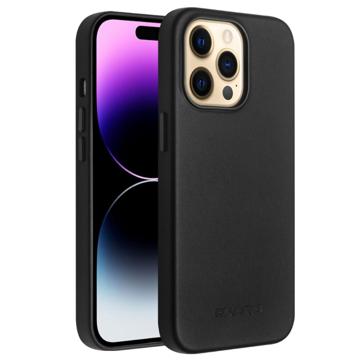 Qialino Premium Mag iPhone 14 Pro Leren Case - Zwart