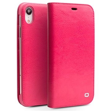 Qialino Classic iPhone XR Wallet Leren Hoesje - Felroze