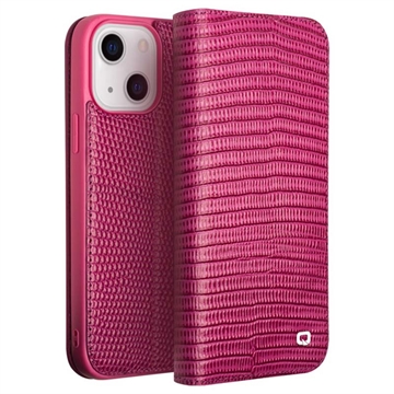 Qialino iPhone 14 Plus Wallet Leren Hoesje - Krokodil - Hot Pink