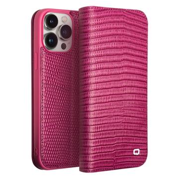 Qialino iPhone 15 Pro Wallet Leren Hoesje - Krokodil - Hot Pink