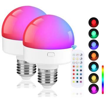 Oplaadbare gloeilamp met RGB en afstandsbediening E27 2 stuks.