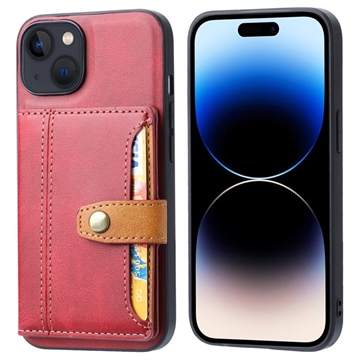 iPhone 15 Plus Retro Style Hoesje met Portemonnee - Rood