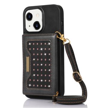 Rhinestone Decor iPhone 14 Plus Hoesje met Portemonnee - Zwart