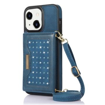 Rhinestone Decor iPhone 14 Plus Hoesje met Portemonnee - Blauw