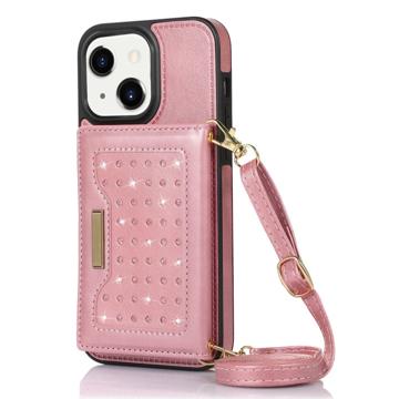 Rhinestone Decor iPhone 14 Plus Hoesje met Portemonnee - Rose Gold