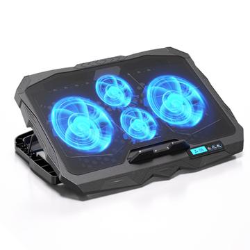 S18 Notebook Router 4-Fan Koeler Radiator Verstelbare Windsnelheid Laptop Cooling Pad met scherm - Blauw Licht