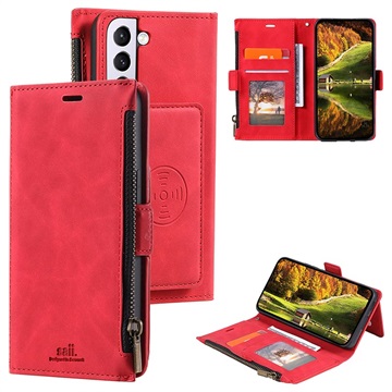 Saii Zipper Samsung Galaxy S22+ 5G Wallet Case met Band - Rood