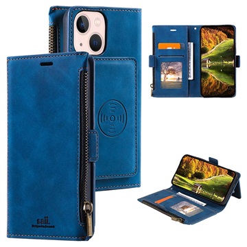 Saii Zipper iPhone 13 Wallet Case met Band - Blauw