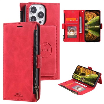 Saii Zipper iPhone 13 Pro Max Wallet Case met Riem - Rood