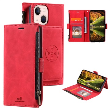 Saii Zipper iPhone 13 Wallet Case met Band - Rood