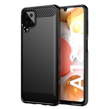 Samsung Galaxy A12 Geborsteld TPU Hoesje - Koolstofvezel - Zwart