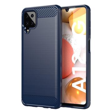 Samsung Galaxy A12 Geborsteld TPU Hoesje - Koolstofvezel - Blauw