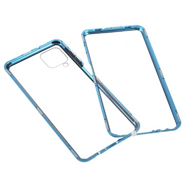 Samsung Galaxy A12 Magnetisch Hoesje met Gehard Glas - Blauw