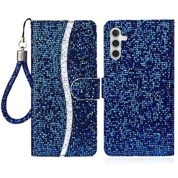Samsung Galaxy A15 Stijlvol Glitter Portemonnee Hoesje - Blauw