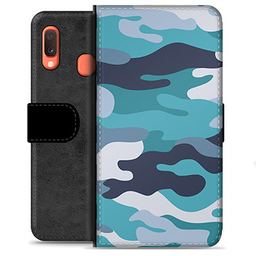 Samsung Galaxy A20e Premium Portemonnee Hoesje - Blauw Camouflage