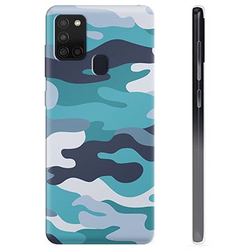 Samsung Galaxy A21s TPU Hoesje - Blauw Camouflage