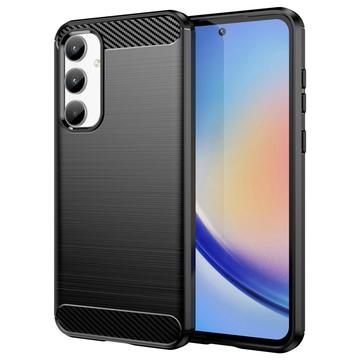 Samsung Galaxy A35 Geborsteld TPU Hoesje - Koolstofvezel - Zwart