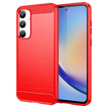 Samsung Galaxy A35 Geborsteld TPU Hoesje - Koolstofvezel - Rood