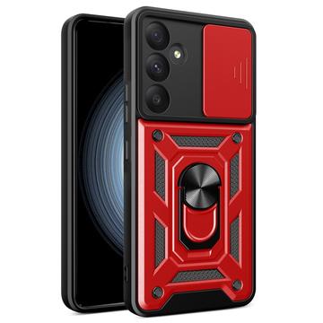 Samsung Galaxy A55 Rotary Ring Hybrid Case with Camera Shield - Rood