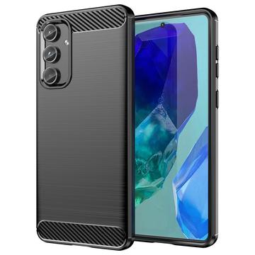 Samsung Galaxy M55 Geborsteld TPU Hoesje - Koolstofvezel - Zwart