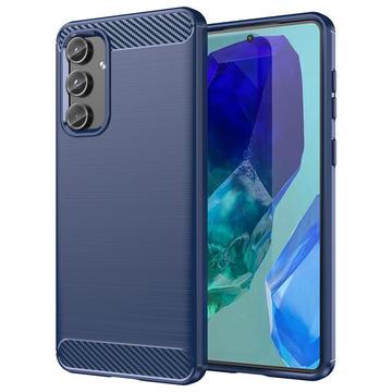 Samsung Galaxy M55 Geborsteld TPU Hoesje - Koolstofvezel - Blauw