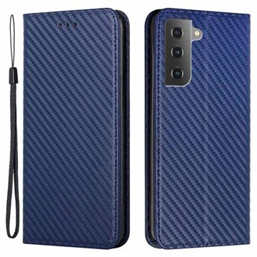 Samsung Galaxy S23 5G Wallet Case - Koolstofvezel - Blauw