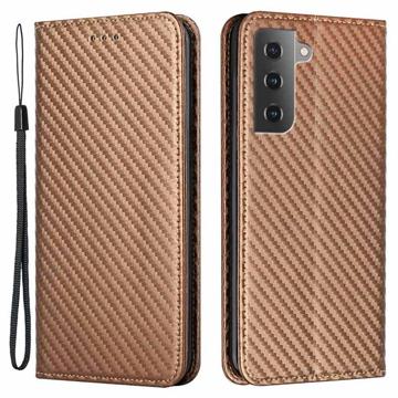 Samsung Galaxy S23 5G Wallet Case - Koolstofvezel - Bruin