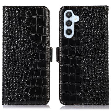 Samsung Galaxy S23 FE Crocodile Series Wallet Leren Hoesje met RFID - Zwart