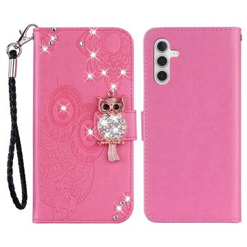 Samsung Galaxy S23 FE Uil Strass Portemonnee Hoesje - Hot Pink