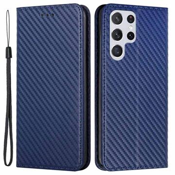 Samsung Galaxy S23 Ultra 5G Wallet Case - Koolstofvezel - Blauw