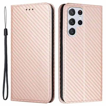 Samsung Galaxy S23 Ultra 5G Wallet Case - Koolstofvezel - RosÃ© goud