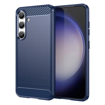 Samsung Galaxy S24 Geborsteld TPU Hoesje - Koolstofvezel - Blauw