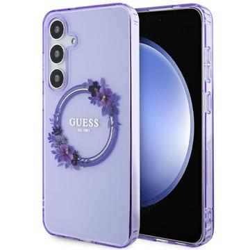 Samsung Galaxy S24 Guess IML Flowers Wreath hoesje - MagSafe Compatibel - Paars