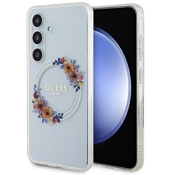 Samsung Galaxy S24 Guess IML Flowers Wreath hoesje - MagSafe Compatibel - Transparant