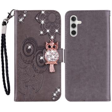 Samsung Galaxy S24 Uil Strass Portemonnee Hoesje - Grijs