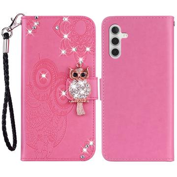 Samsung Galaxy S24 Uil Strass Portemonnee Hoesje - Hot Pink