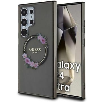 Samsung Galaxy S24 Ultra Guess IML Flowers Wreath Hoesje - MagSafe Compatibel - Zwart