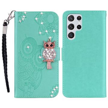 Samsung Galaxy S24 Ultra Uil Strass Portemonnee Hoesje - Cyaan