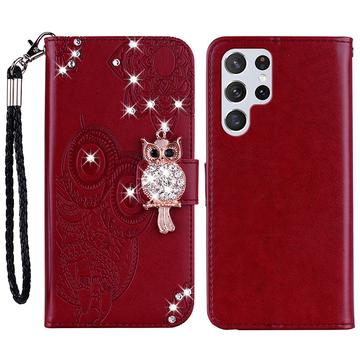 Samsung Galaxy S24 Ultra Uil Strass Portemonnee Hoesje - Rood