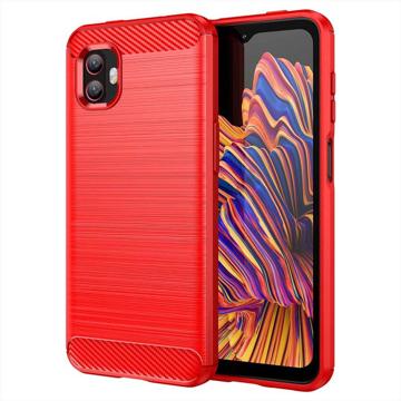 Samsung Galaxy Xcover6 Pro Geborsteld TPU Cover - Koolstofvezel - Rood