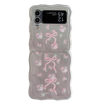 Samsung Galaxy Z Flip4 Stijlvol Golvend Rand TPU Hoesje - Roze Strikjes