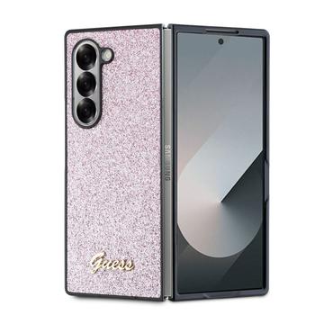 Samsung Galaxy Z Fold6 Guess Glitter Flakes Metal Logo Hybride Hoesje - Roze