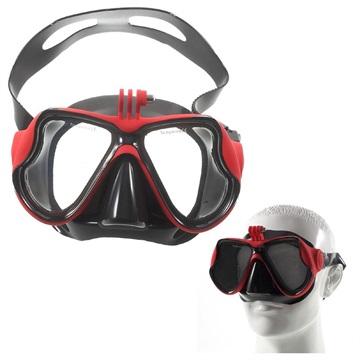 Duikmasker met universele actiecamerabevestiging - rood / zwart