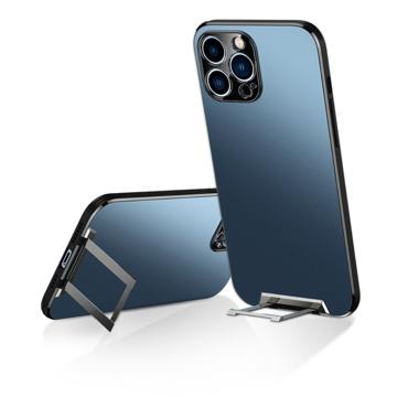 iPhone 14 Plus Hybrid Case met Metalen Standaard - Blauw