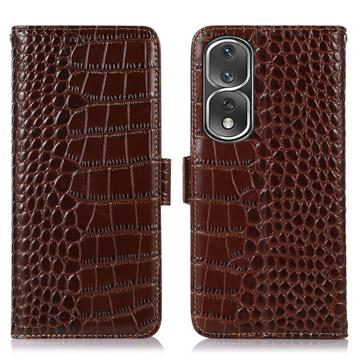 Crocodile Series Honor 80 Pro Wallet Leren Hoesje met RFID - Bruin