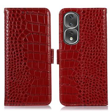 Crocodile Series Honor 80 Pro Wallet Leren Hoesje met RFID - Rood