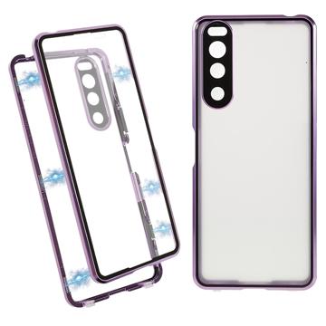 Sony Xperia 5 IV Magnetisch Cover met Gehard Glas Achterkant - Paars