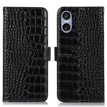 Sony Xperia 5 VI Crocodile Series Wallet Leren Hoesje met RFID - Zwart