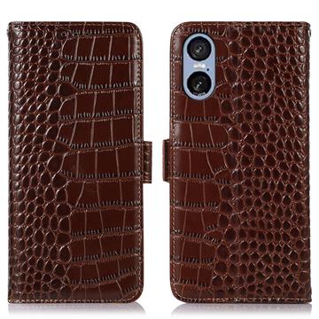 Sony Xperia 5 VI Crocodile Series Wallet Leren Hoesje met RFID - Bruin