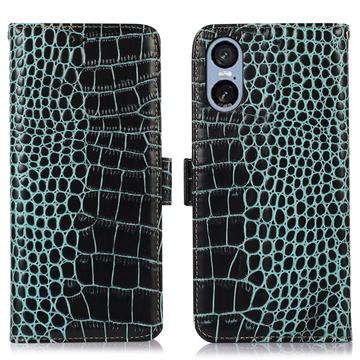 Sony Xperia 5 VI Crocodile Series Wallet Leren Hoesje met RFID - Groen